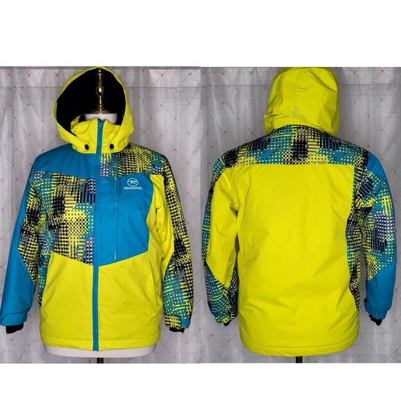 Rossignol Ski Jacket Unisex YOUTH Size‎ 10 Neon Yellow Blue Apres Ski Vail Alps - Picture 1 of 10